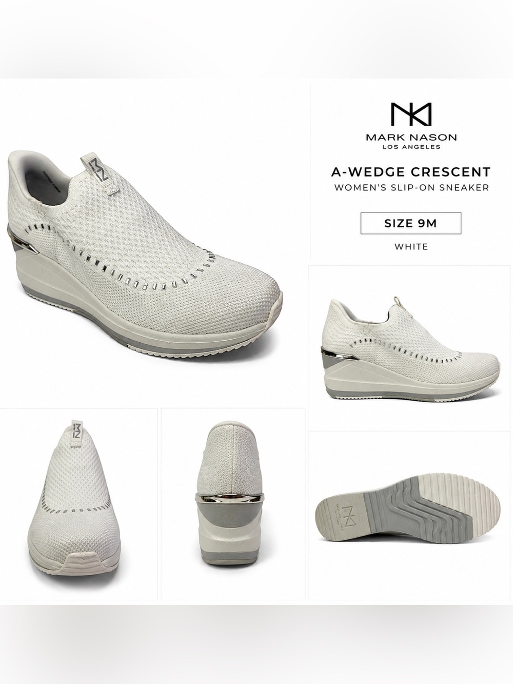 Mark Nason A-Wedge Crescent Women’s Slip-On Sneaker Size 9M White